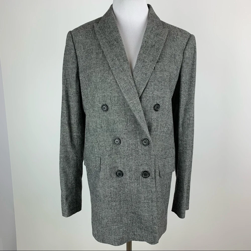 ZARA Black Plaid Double Breasted Blazer Medium - Picture 2 of 16